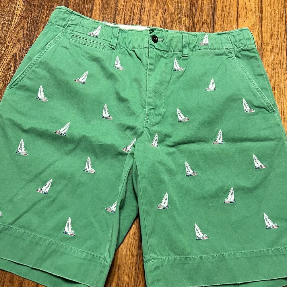 Polo Ralph Lauren Men's Boat Shorts Green Sailboats Size 35 100% Cotton